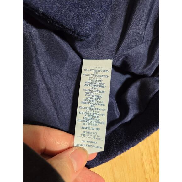 Old navy blue recycled wool blend contrast collar and cuff winter pea coat Med - Picture 8 of 10